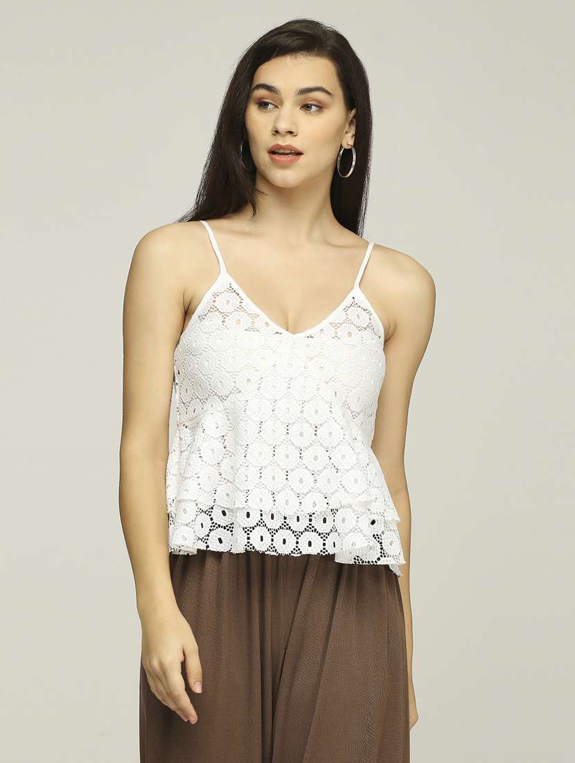 women shoulder strap peplum lace top