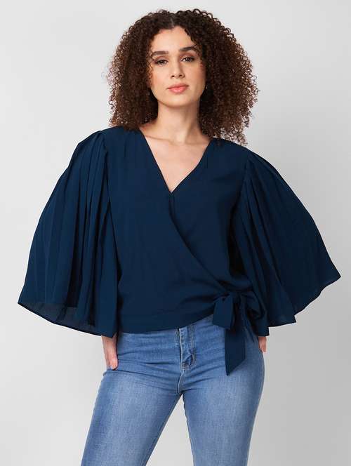 women overlap neck bell sleeves regular top - 21840286 -  Standard Image - 0
