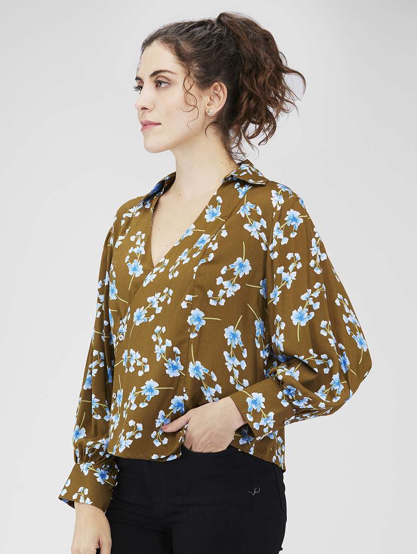 women floral print puff sleeves regular top - 21840295 -  Standard Image - 1
