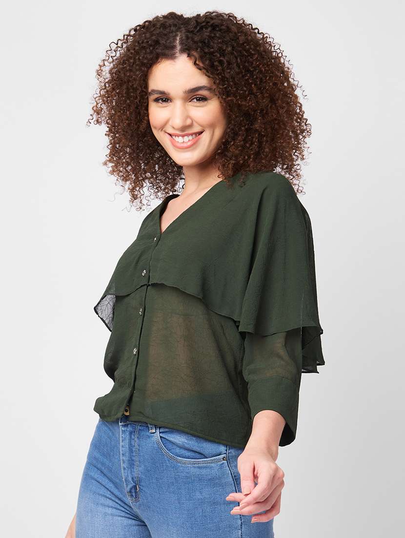 women solid long sleeves regular top - 21840297 -  Standard Image - 1