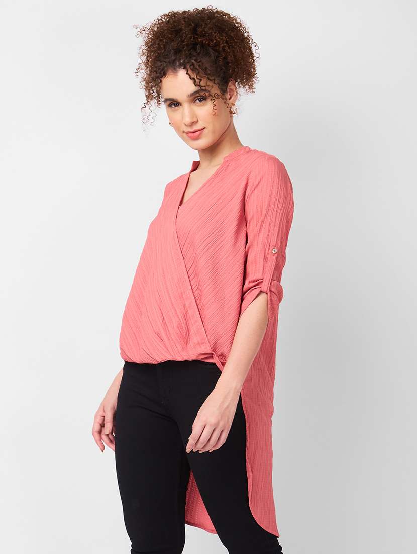 women roll-up sleeves high low top - 21840310 -  Standard Image - 1