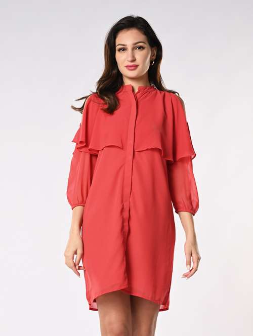 women solid mandarin neck sheath dress - 21840318 -  Standard Image - 0