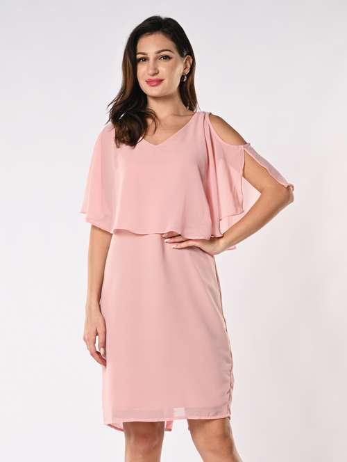 women solid cape sleeves shift dress - 21840322 - Standard Image - 0