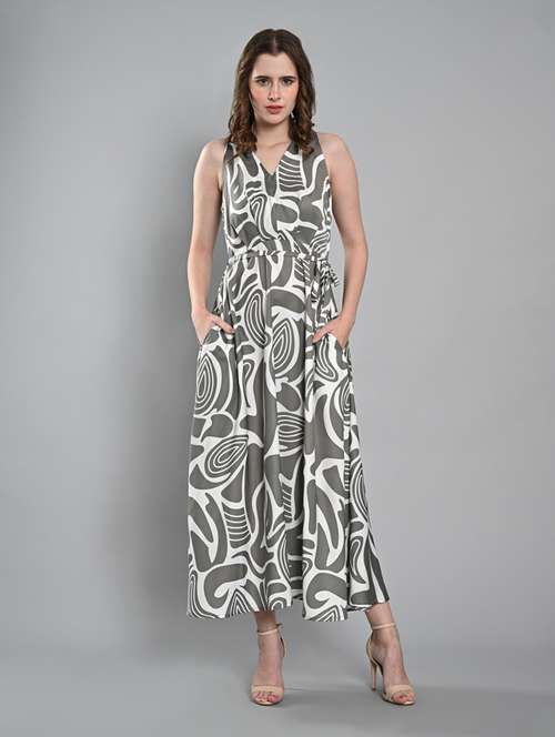 women printed sleeveless fit & flare dress with pocket - 21840330 - Standard Image - 0