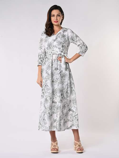 women printed overlap neck fit & flare dress - 21840334 -  Standard Image - 0