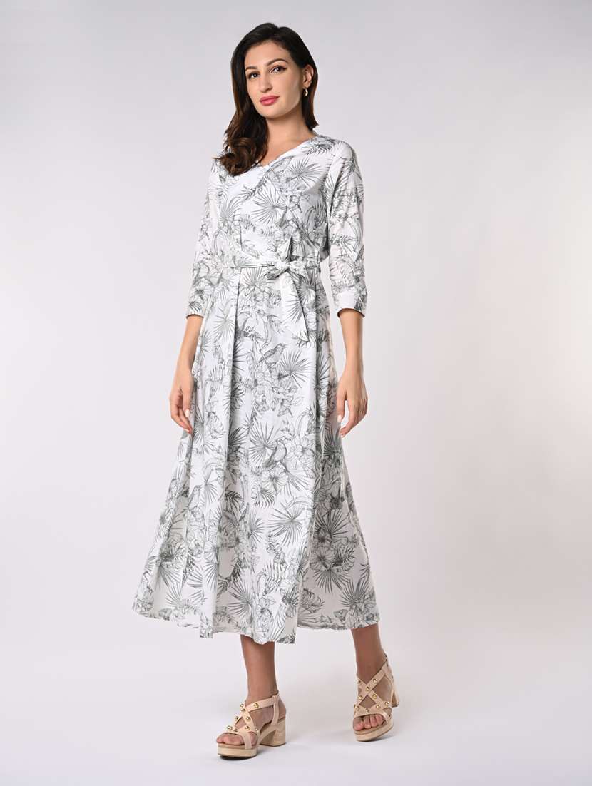 women printed overlap neck fit & flare dress - 21840334 -  Standard Image - 1
