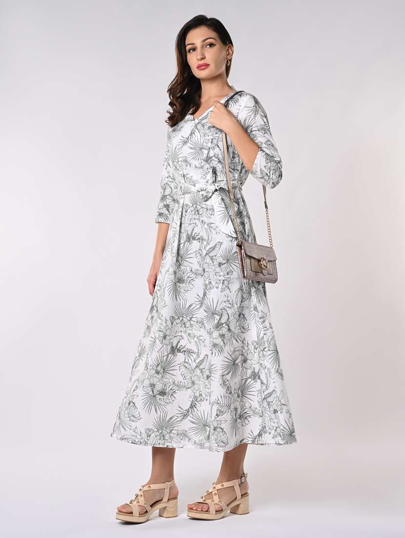 women printed overlap neck fit & flare dress - 21840334 -  Standard Image - 4