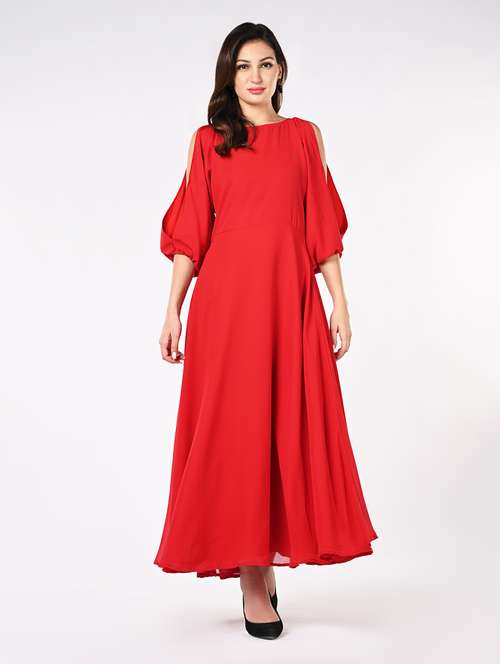 women solid slit sleeves fit & flare dress - 21840340 -  Standard Image - 0