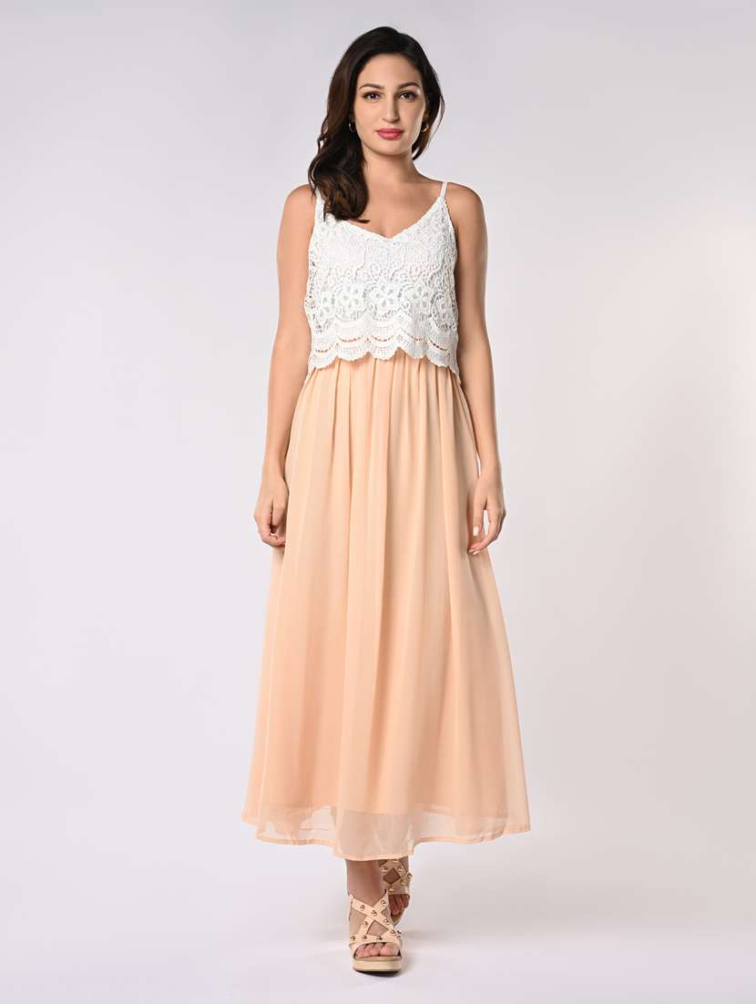 women lace detailed sleeveless fit & flare dress