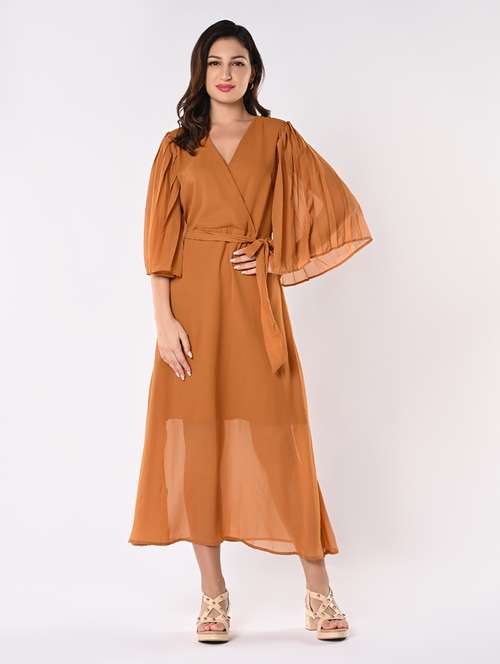 women solid flared sleeves a-line dress - 21840349 -  Standard Image - 0