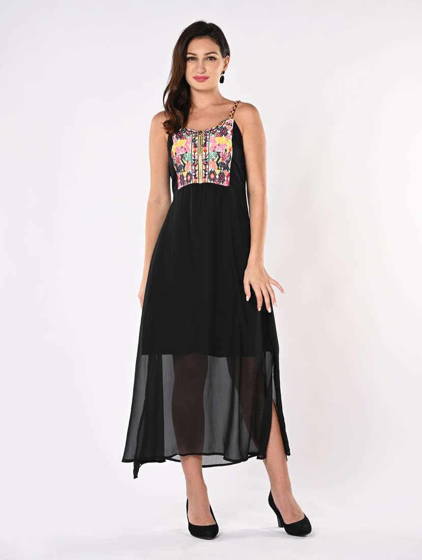 women embroidered shoulder strap a-line dress
