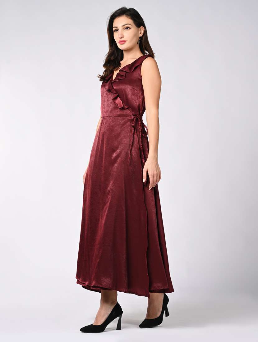 women solid sleeveless wrap dress - 21840353 -  Standard Image - 1