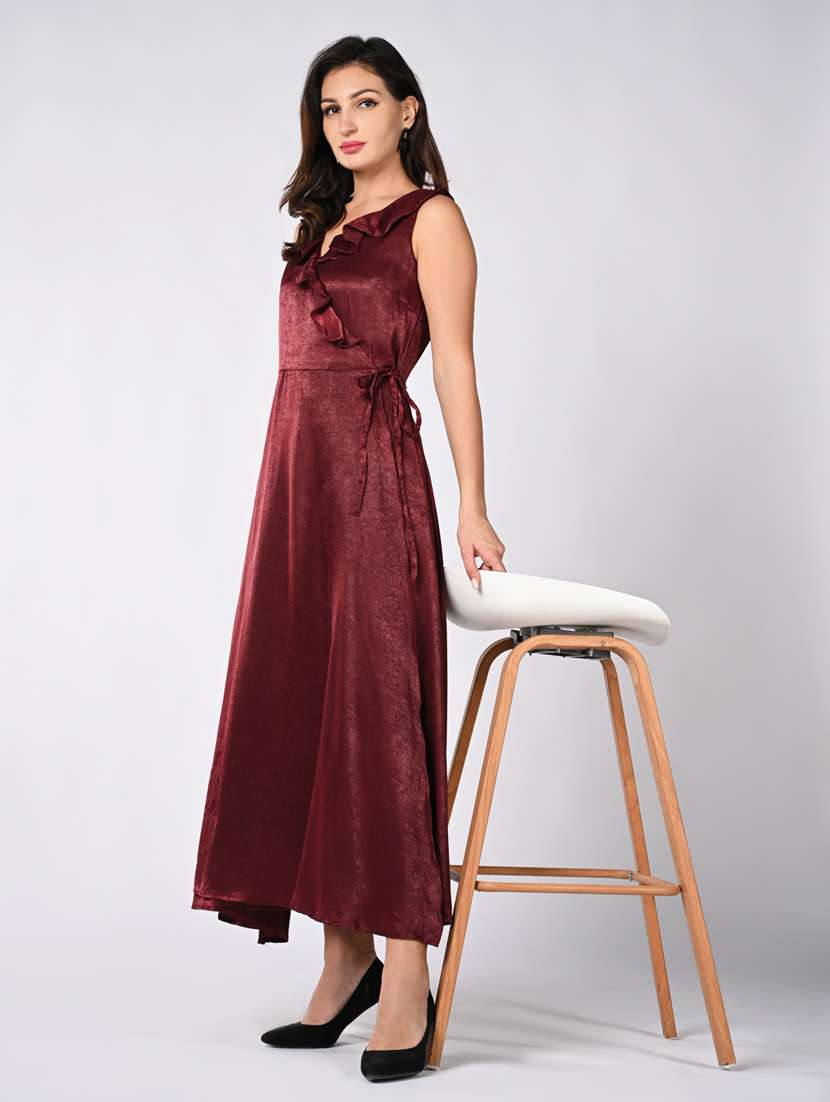 women solid sleeveless wrap dress - 21840353 -  Standard Image - 4