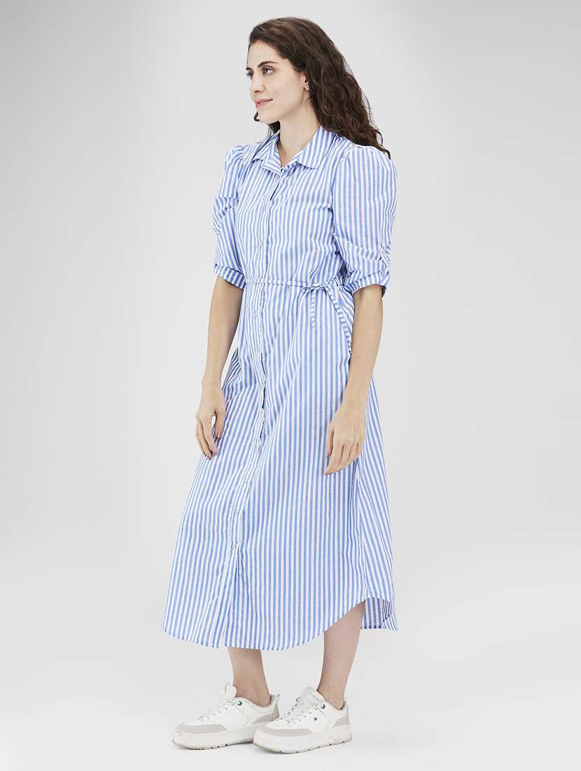 women striped roll-up sleeves shirt dress - 21840368 -  Standard Image - 1