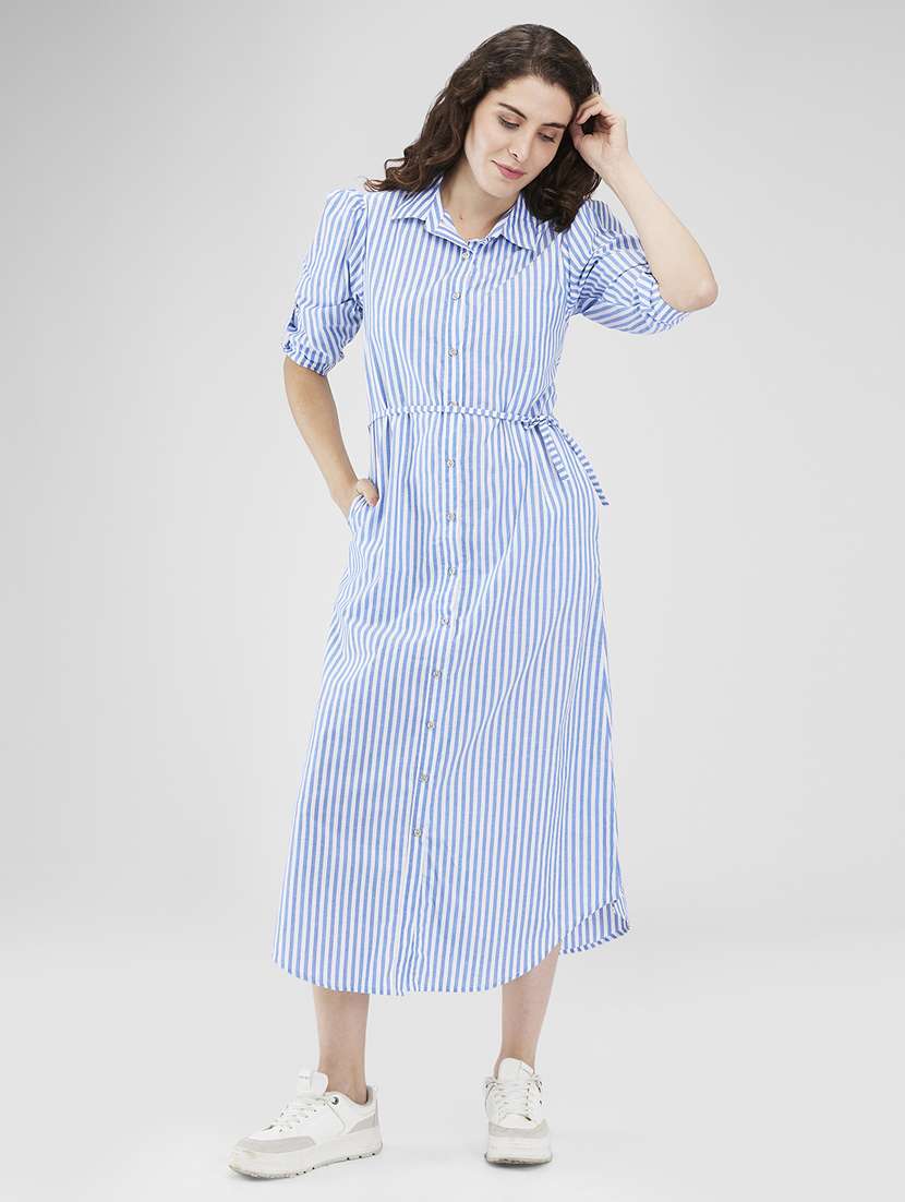 women striped roll-up sleeves shirt dress - 21840368 -  Standard Image - 4