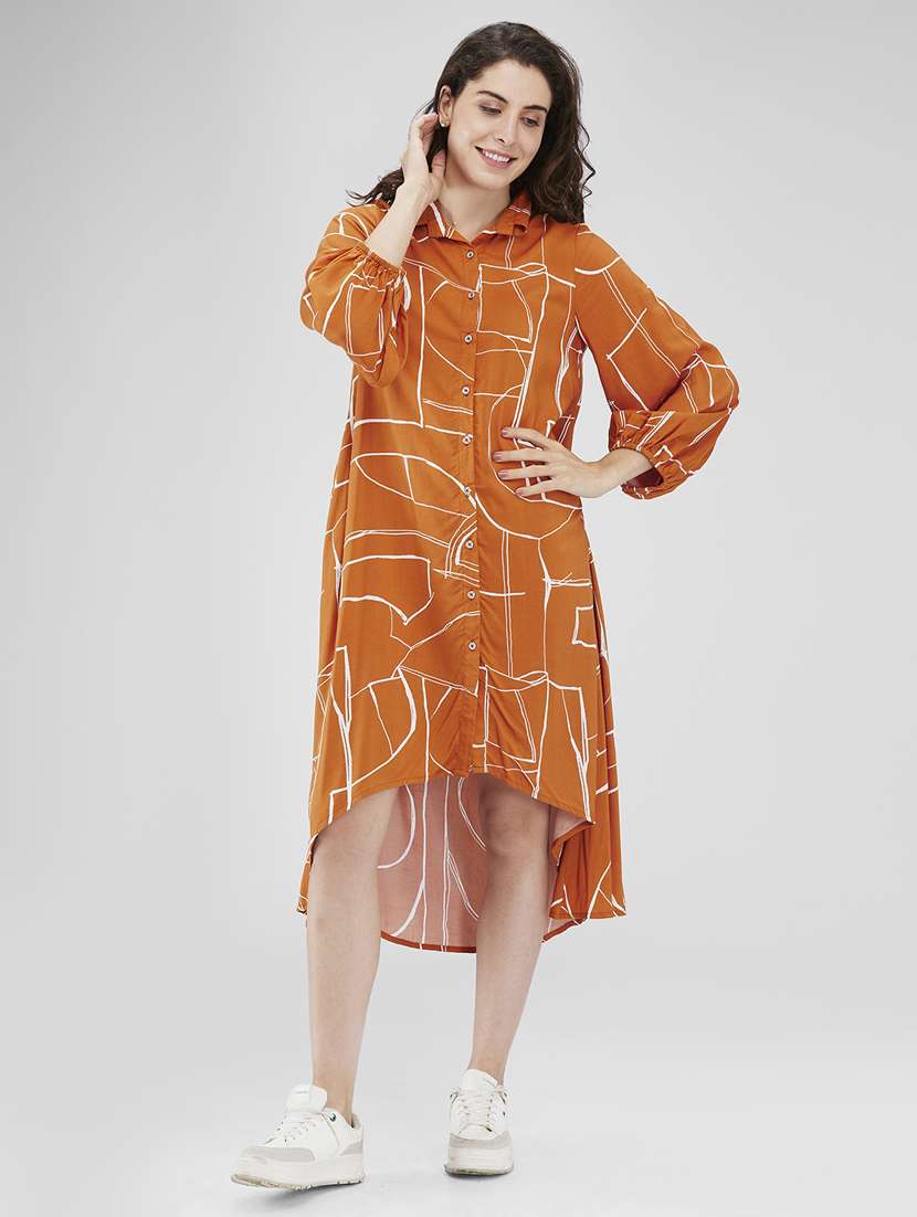 women printed collared high low dress - 21840371 - Standard Image - 4