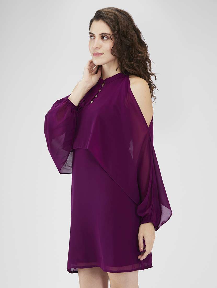 women solid cold shoulder shift dress - 21840375 -  Standard Image - 1