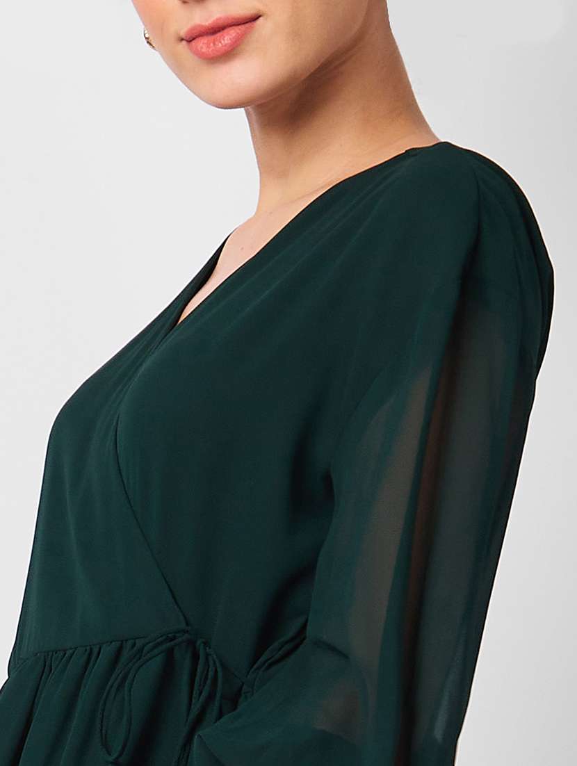 women solid overlap neck fit & flare dress - 21840401 - Standard Image - 4