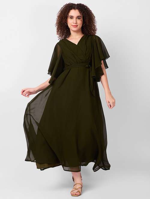 women solid flared sleeves fit & flare dress - 21840404 -  Standard Image - 0