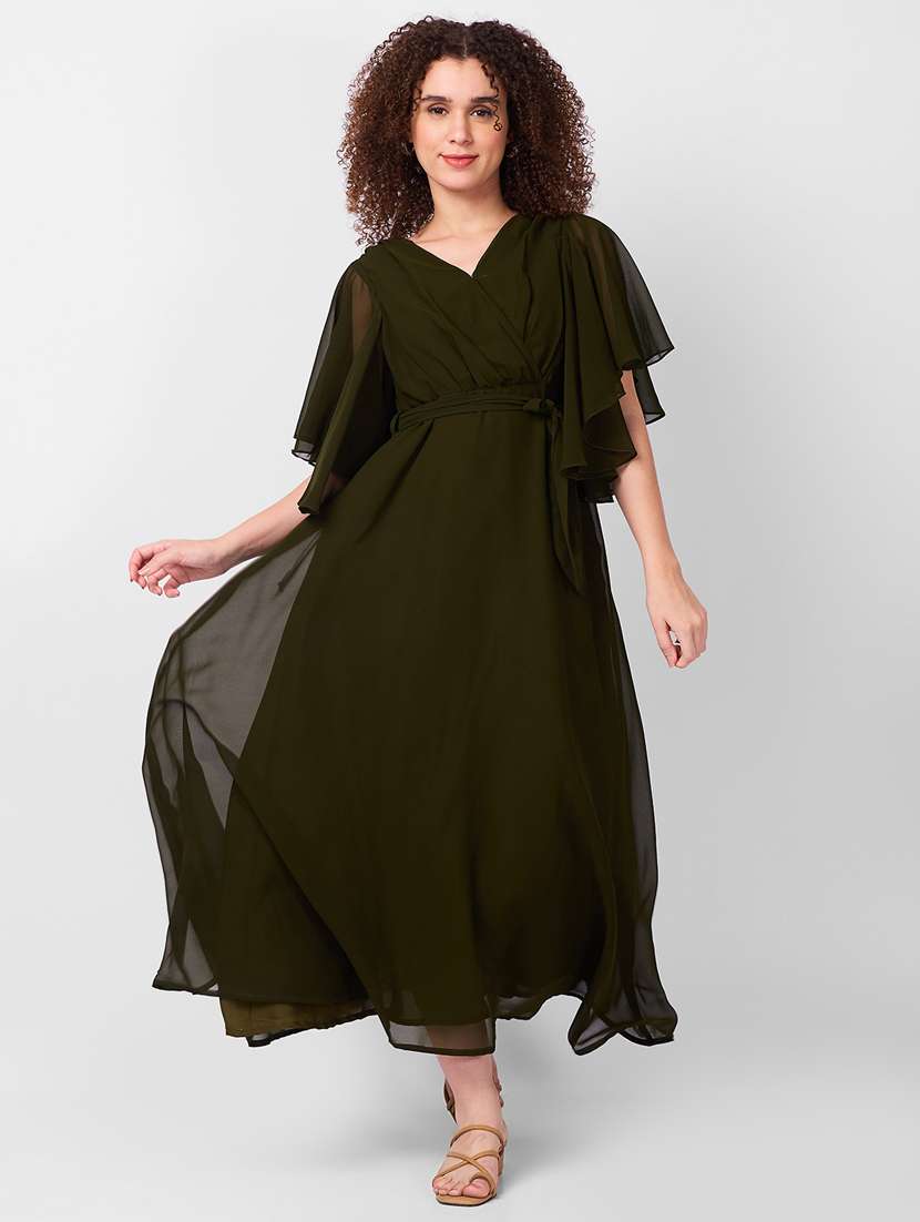 women solid flared sleeves fit & flare dress - 21840404 -  Zoom Image - 0