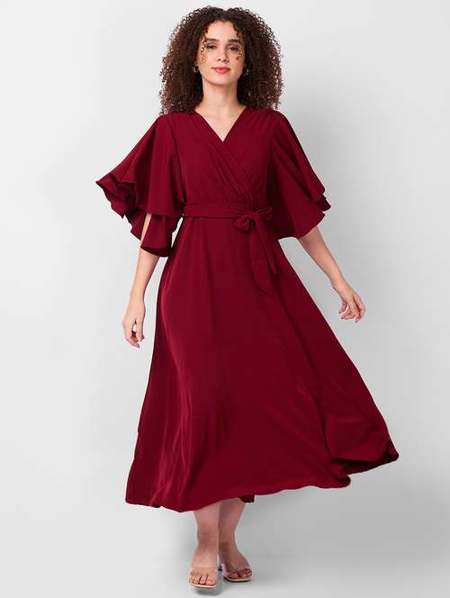 women solid flared sleeves fit & flare dress - 21840405 - Standard Image - 0