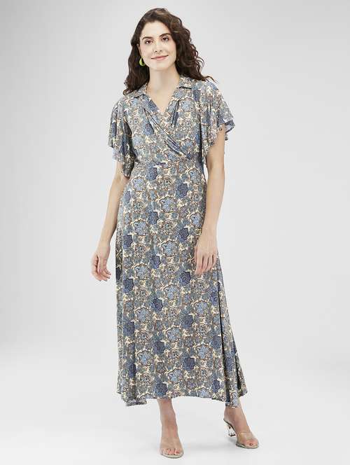 women printed flared sleeves fit & flare dress - 21840407 -  Standard Image - 0
