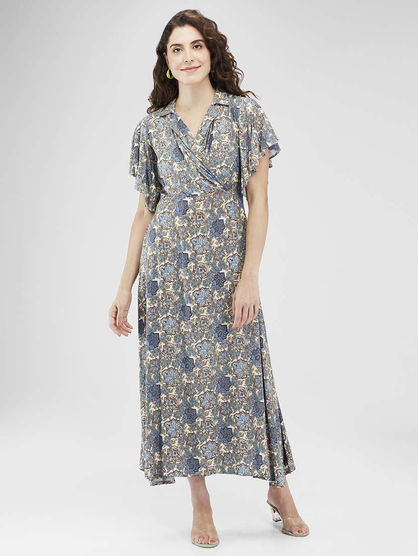 women printed flared sleeves fit & flare dress
