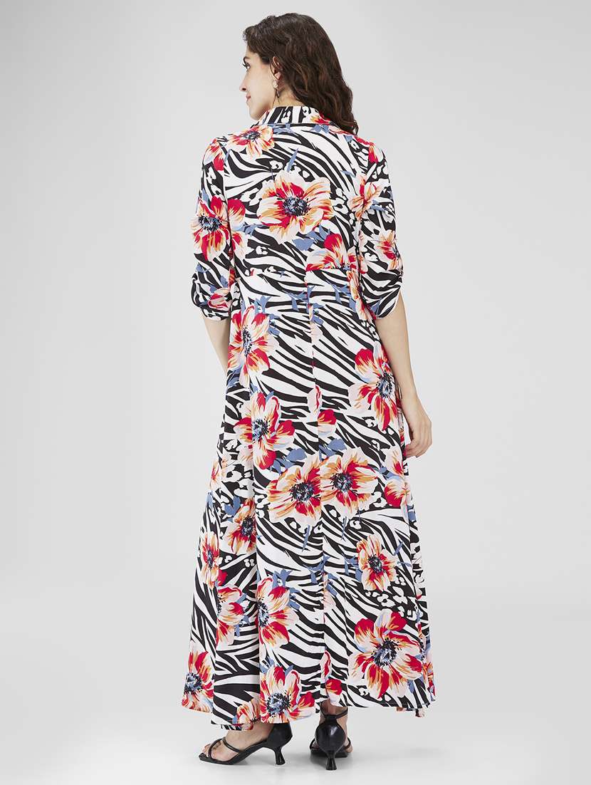 women floral print roll-up sleeves a-line dress - 21840417 - Standard Image - 4
