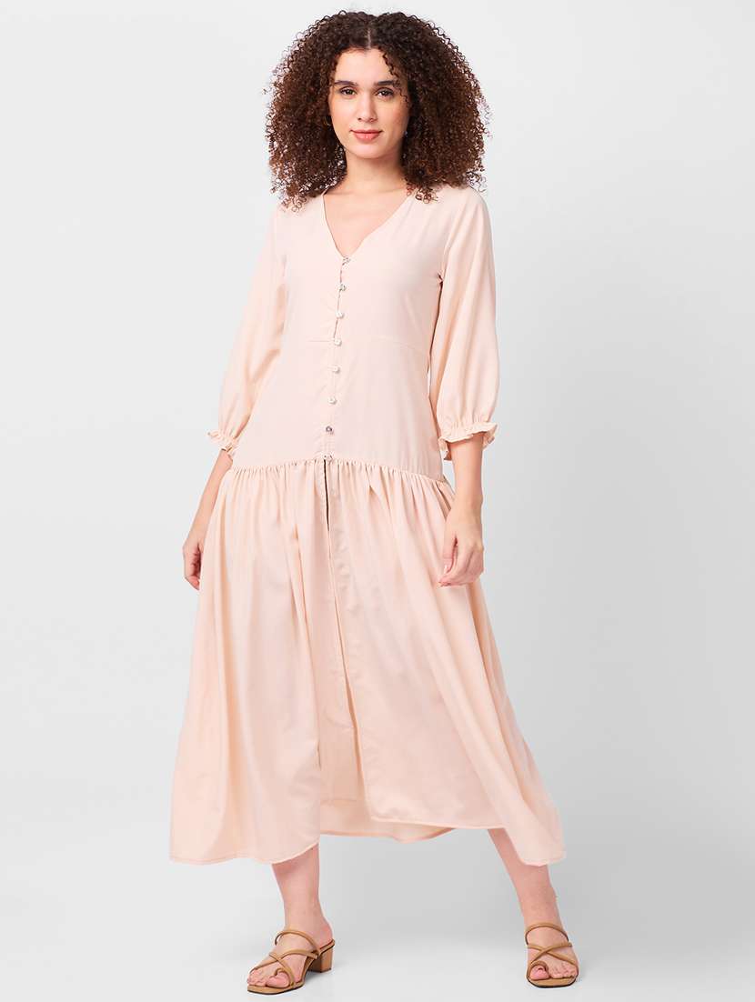 women solid puff sleeves tiered dress - 21840422 -  Standard Image - 4