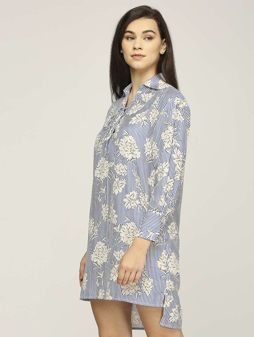 women striped long sleeves high low dress - 21840434 -  Standard Image - 1