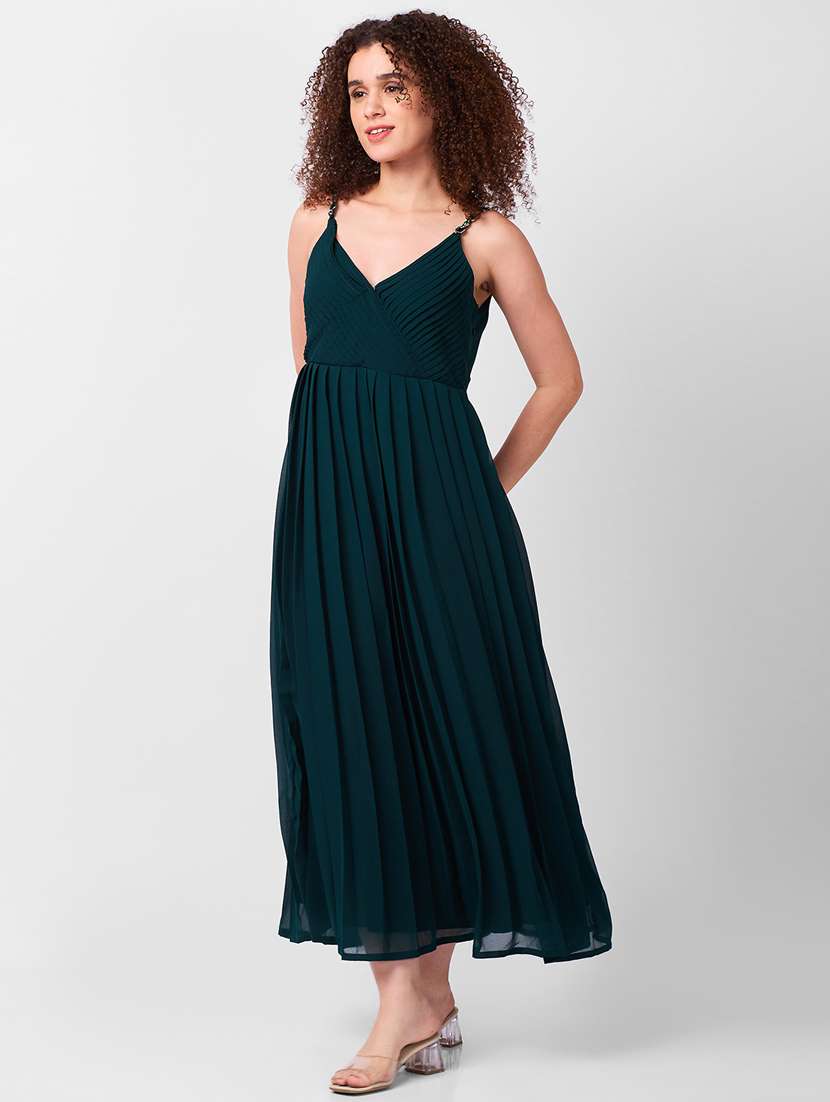 women solid shoulder strap fit & flare dress - 21840454 -  Standard Image - 1