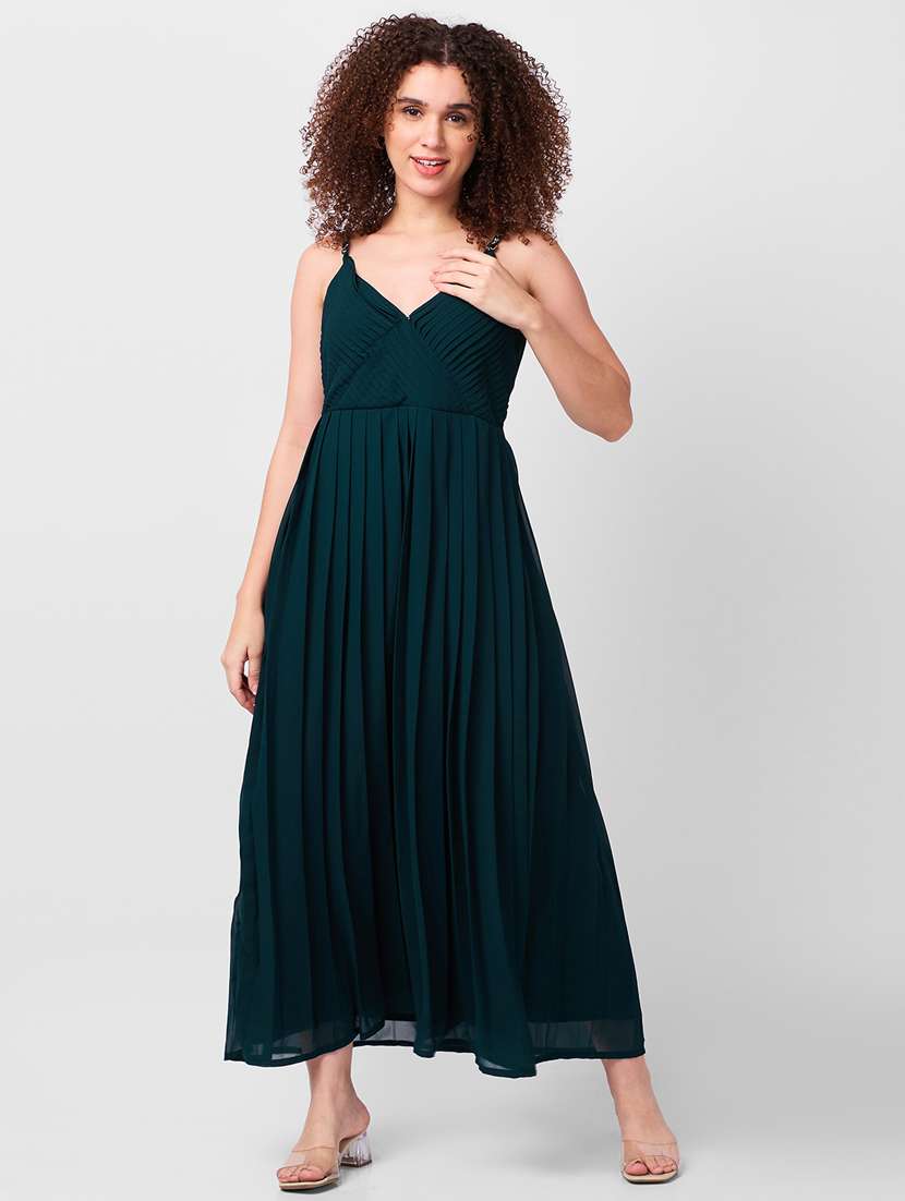 women solid shoulder strap fit & flare dress - 21840454 -  Standard Image - 4