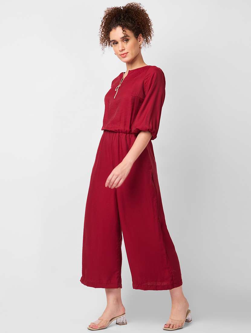 women solid round neck full length jumpsuit - 21840490 -  Standard Image - 1