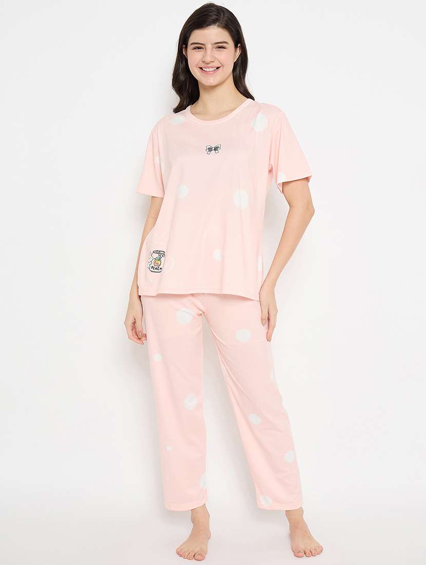 women printed short sleeves nightwear pyjama set