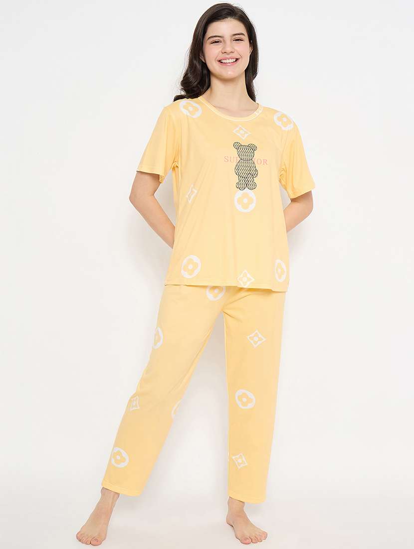 women printed short sleeve pyjama set nightwear 