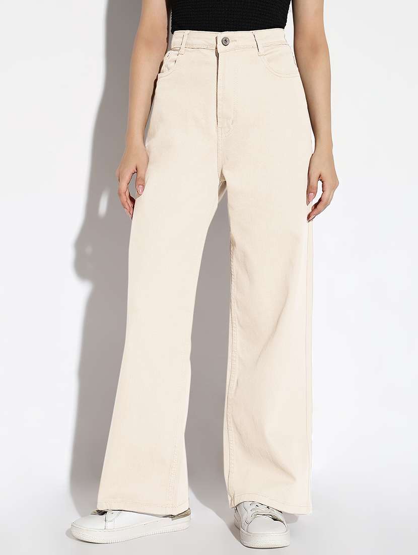 women solid high rise wide leg jean - 21840562 -  Standard Image - 1