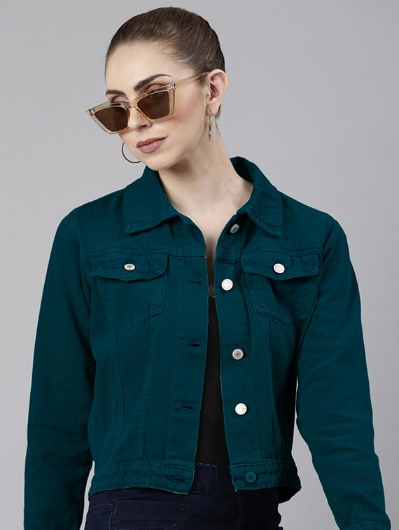women solid collared denim jacket - 21840567 -  Zoom Image - 0