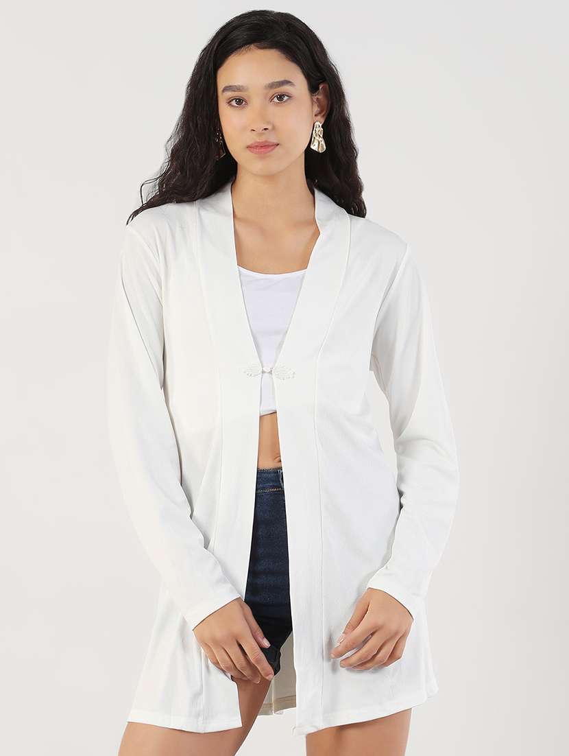 women solid white long sleeves regular shrug - 21840573 -  Standard Image - 1