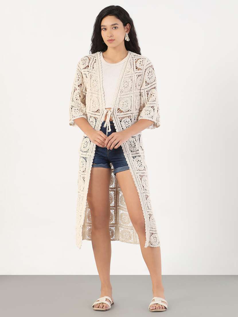 women crochet detailed long shrug - 21840579 -  Standard Image - 1