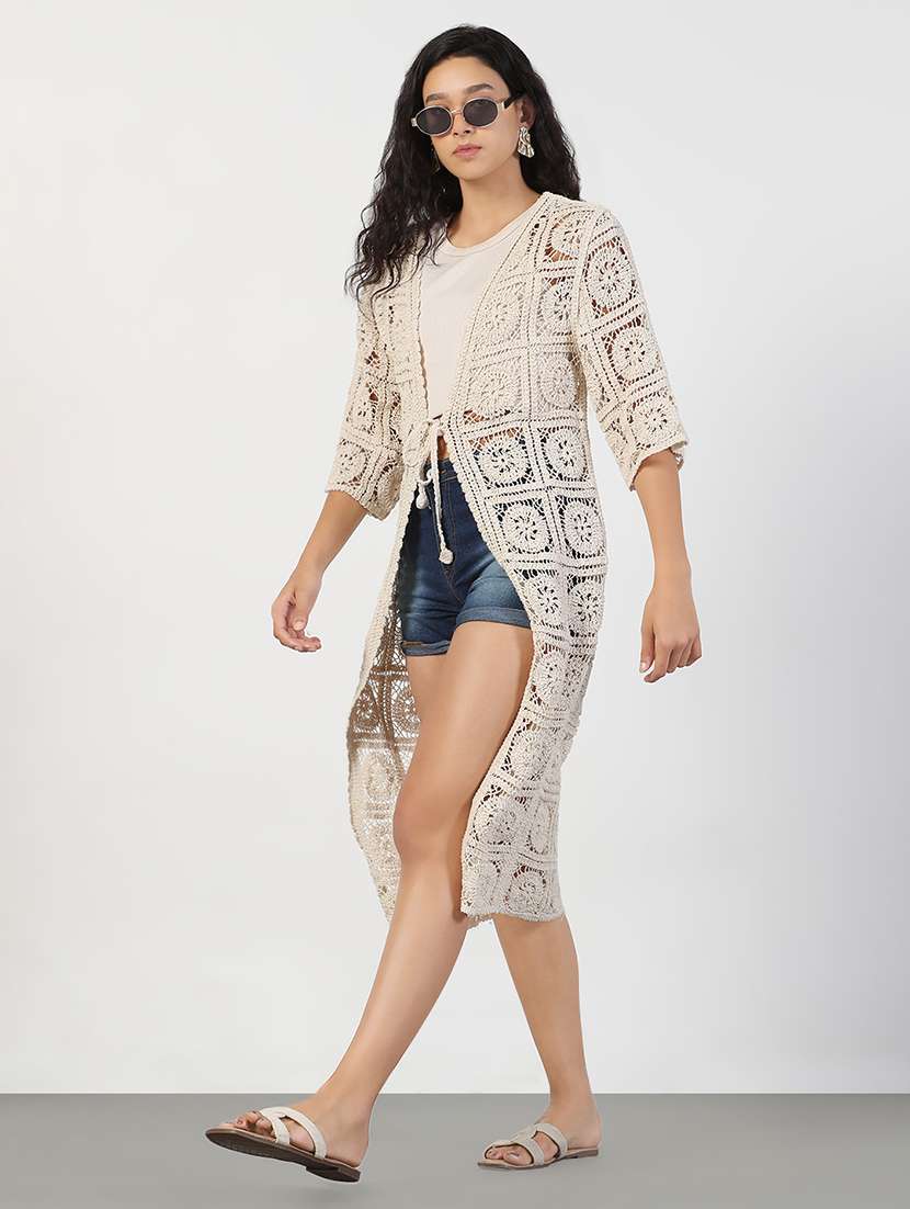 women crochet detailed long shrug - 21840579 -  Standard Image - 4
