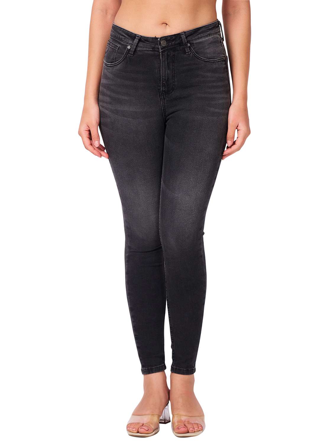women washed mid rise skinny fit jeans