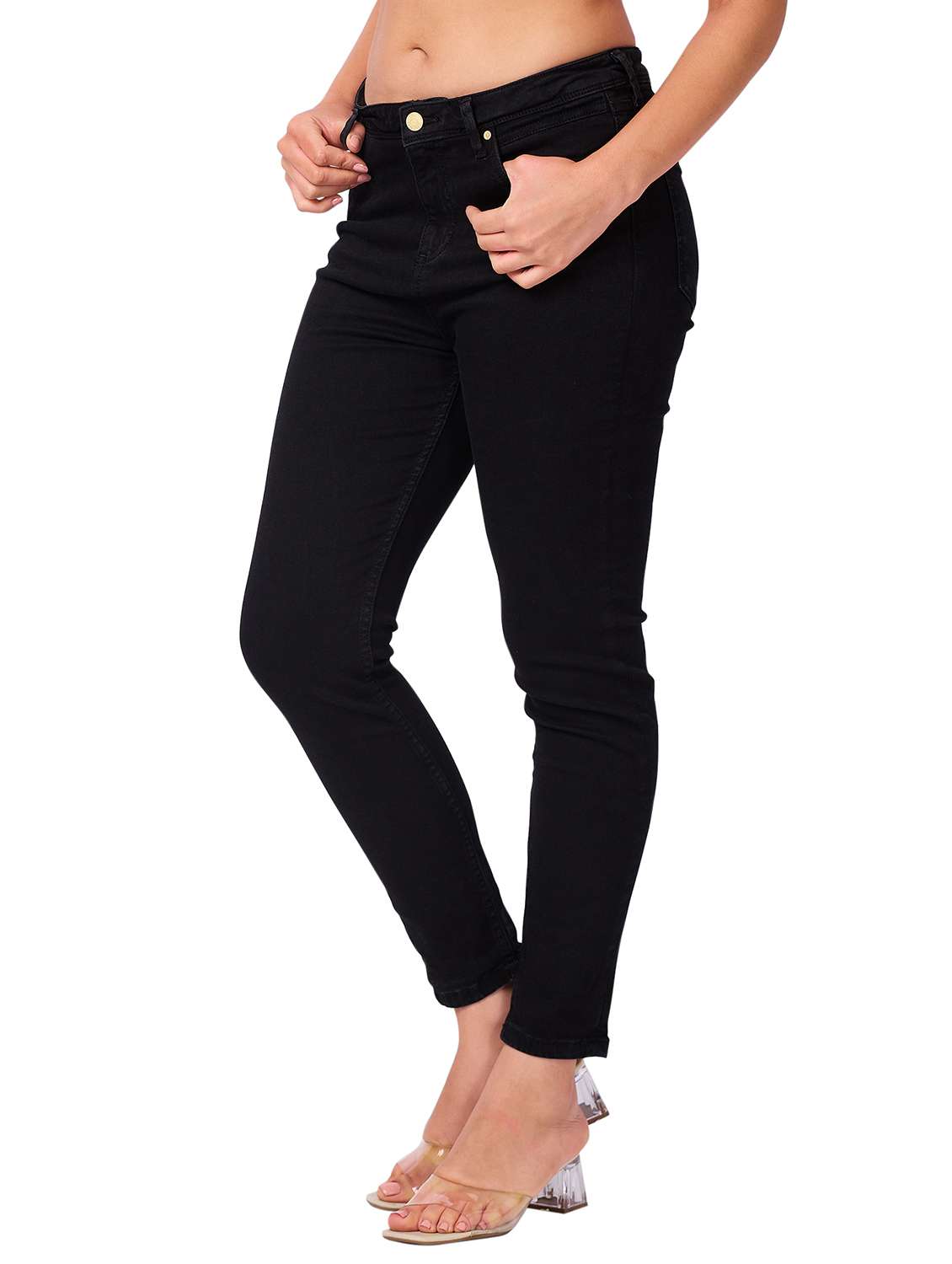 women solid mid rise skinny fit jeans - 21840615 - Standard Image - 1