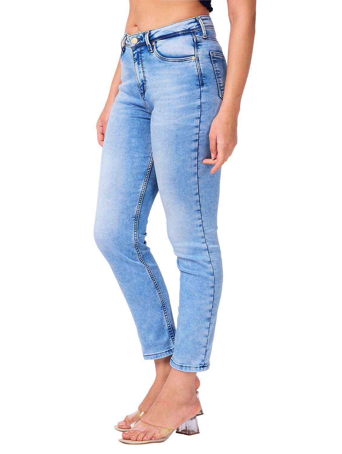 women solid mid rise slim fit jeans - 21840622 -  Standard Image - 1