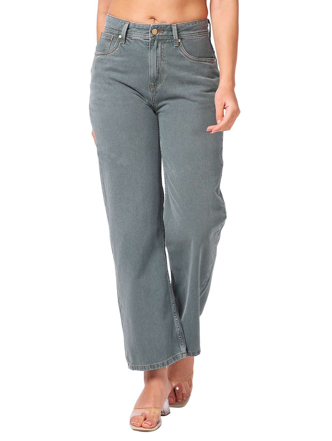 women solid mid rise straight fit jean