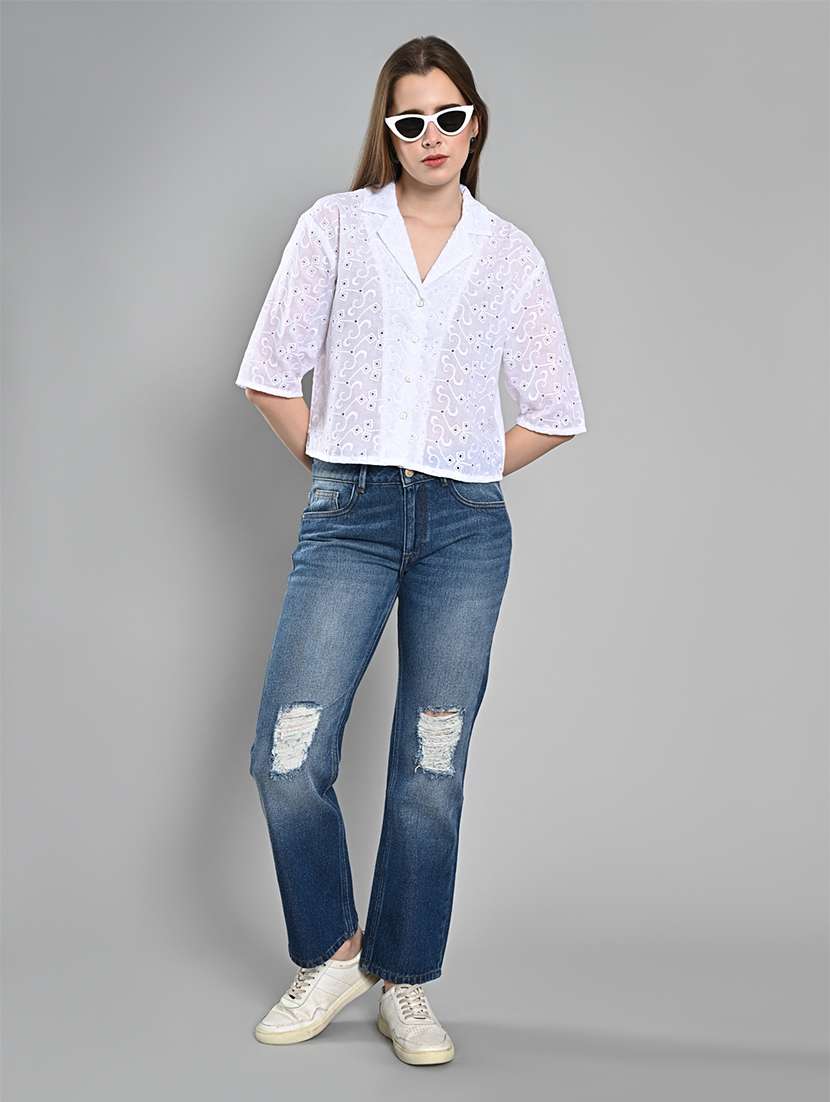 women distress mid rise straight fit jean - 21840659 - Standard Image - 4