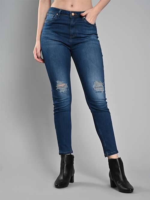 women distressed mid rise skinny fit jeans - 21840660 - Standard Image - 0