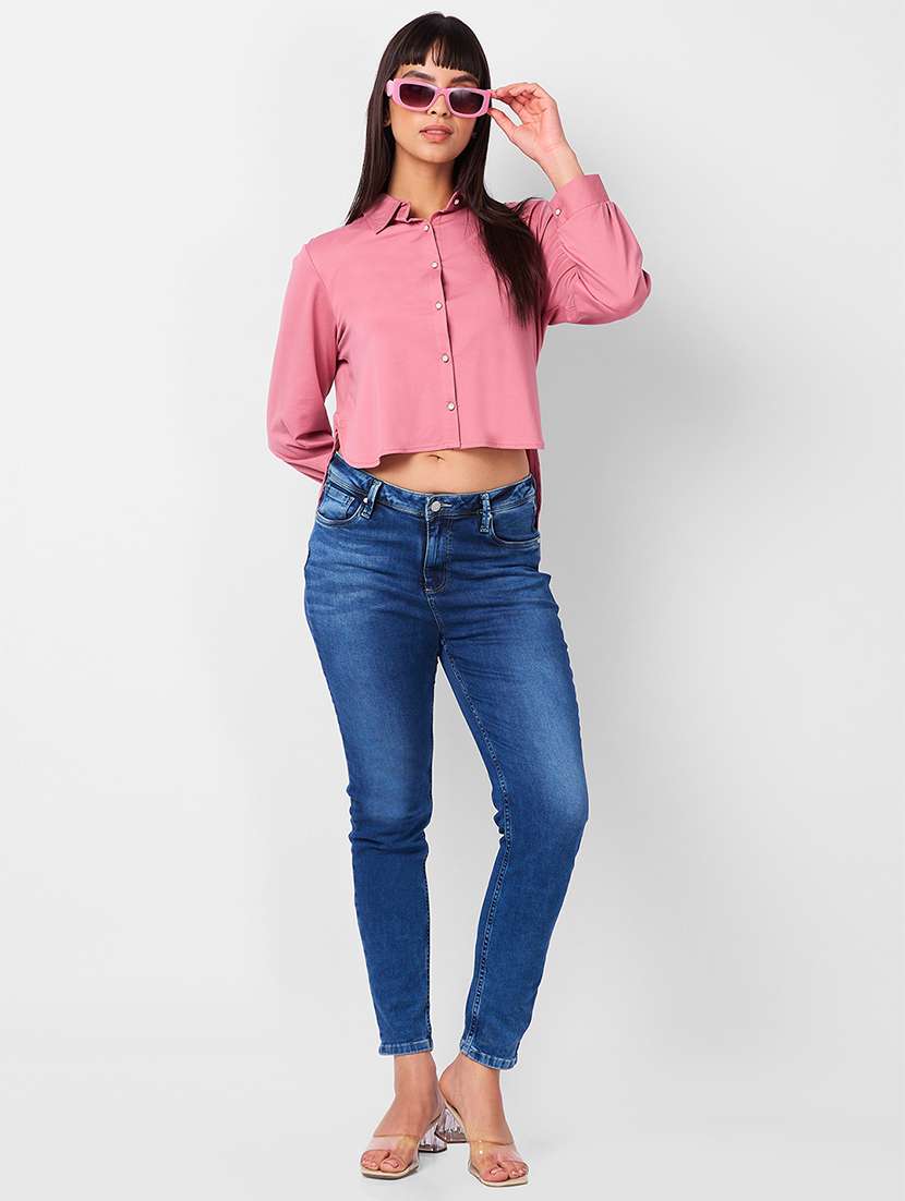 women pink solid long sleeve high-low shirt - 21840672 -  Standard Image - 4