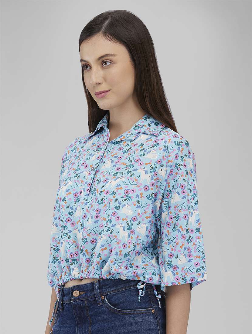 women floral printed collared crop shirt - 21840691 -  Standard Image - 1