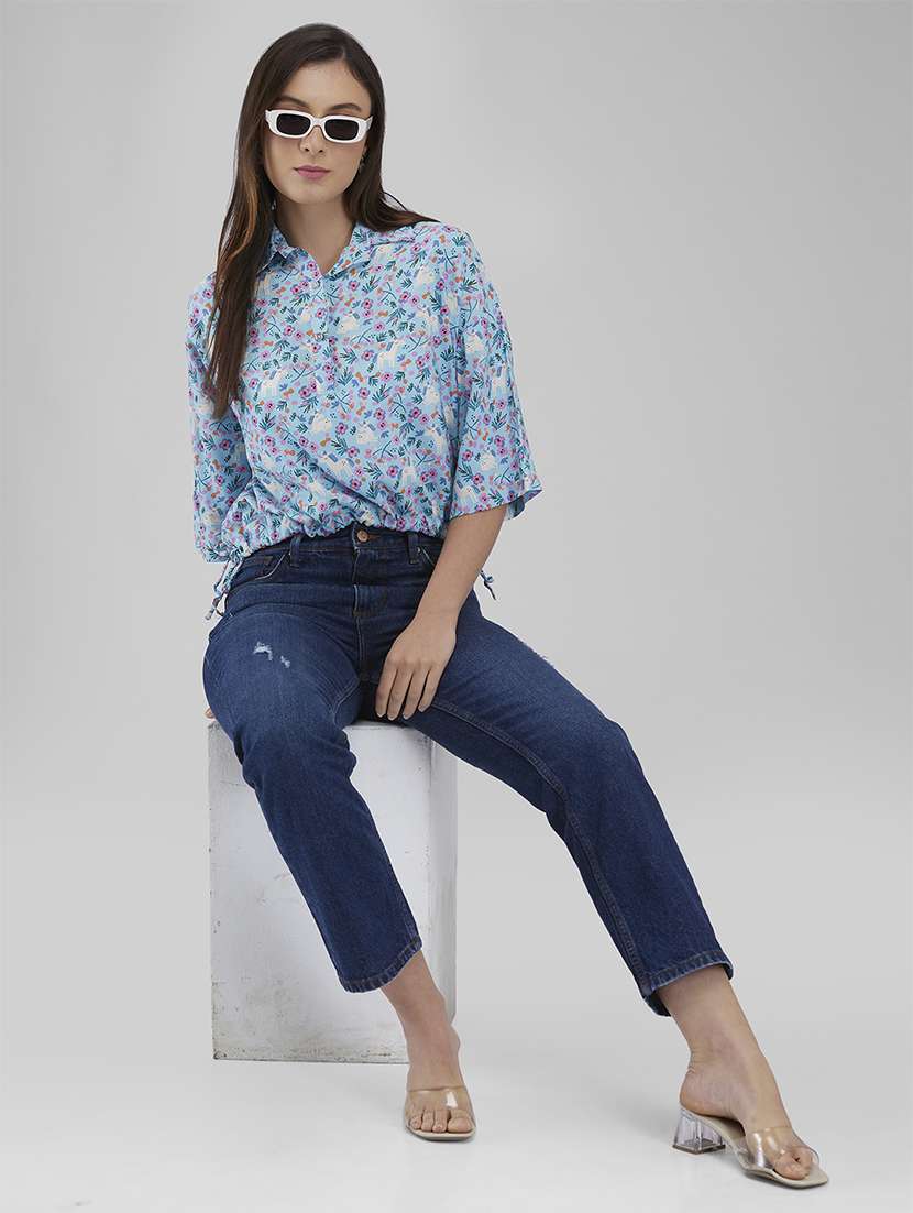 women floral printed collared crop shirt - 21840691 -  Standard Image - 4