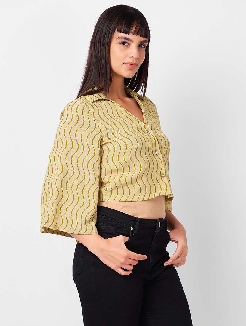 women printed bell sleeves crop shirt - 21840695 -  Standard Image - 1